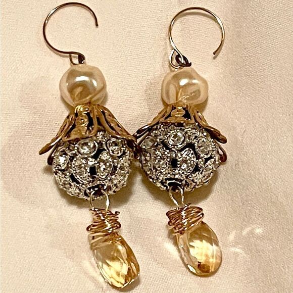 HANDCRAFTED Bright Large Crystal Bead & Citrine Handmade Earrings - Picture 8 of 8
